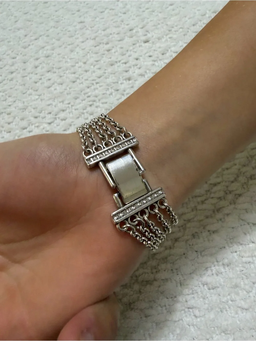 Brighton Multi-Chain Flowers and Hearts Bracelet Silver Tone